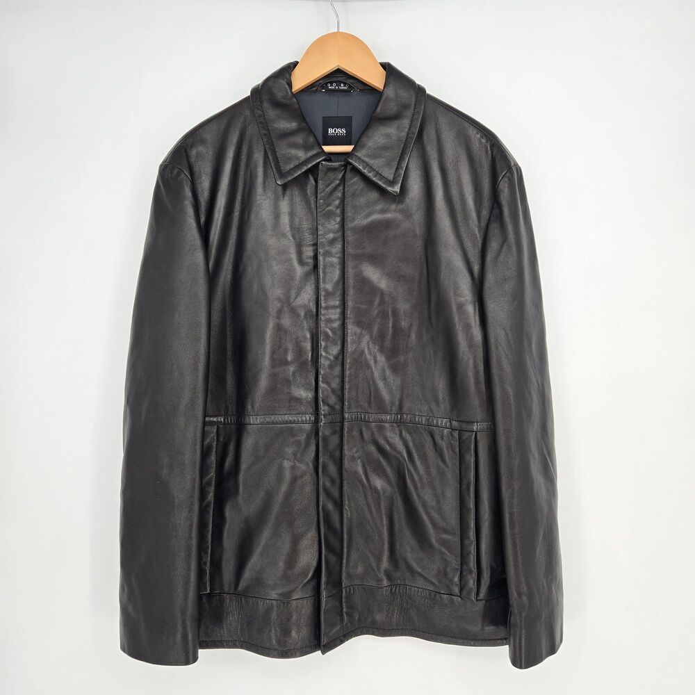 1970s or earlier Hugo Boss‎ black lamb leather jacket - mens size 40